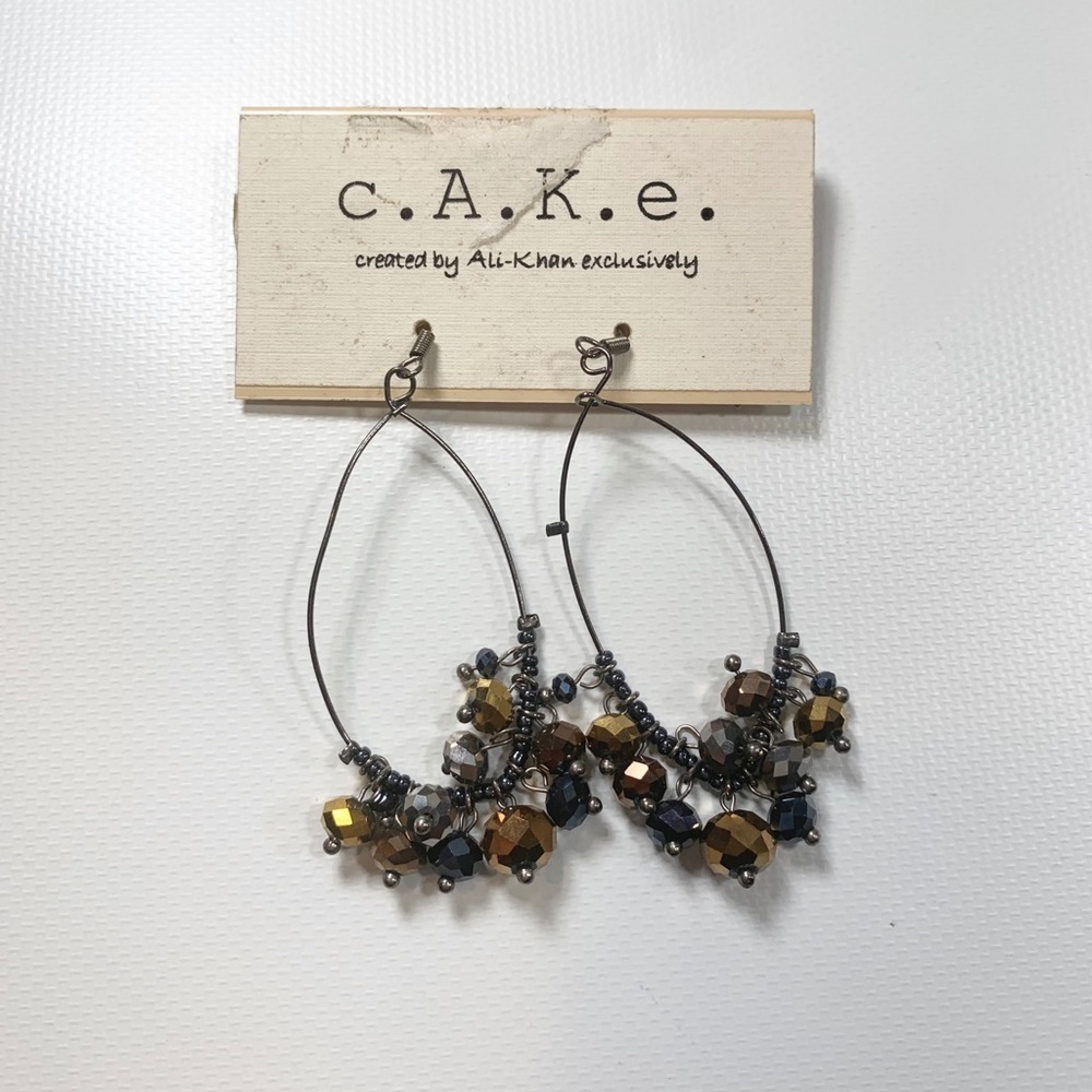 C.a.k.e | New Earring Dangle Brown Chrome New With Tags NWT - Picture 2 of 7